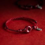 Buddha Stones Handmade Cinnabar Peace Buckle Safe and Healthy Charm Blessing String Bracelet Anklet Bracelet Anklet BS Dark Red&Charm Anklet(Anklet Circumference 18-32cm)