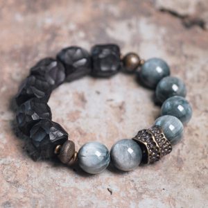 Buddha Stones Eagle's Eye Stone Ebony Wood Copper Confidence Couple Bracelet Bracelet BS 18cm