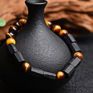 Buddha Stones Natural Black Tourmaline Tiger Eye Positive Bracelet Bracelet BS Black Tourmaline&Tiger Eye