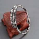 Buddha Stones Retro Heart Sutra Twisted Design Pattern Balance Bracelet Bangle Bracelet Bangle BS 4