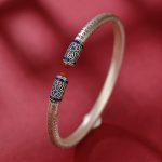 Buddha Stones 999 Sterling Silver Heart Sutra Engraved Red Agate Protection Bracelet Bangle Bracelet Bangle BS 3