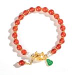 Buddha Stones Year Of The Dragon Natural Red Agate Pink Crystal Black Onyx Dumpling Luck Fu Character Bracelet Bracelet BS 5