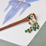 Buddha Stones Red Sandalwood Green Agate Ginkgo Leaf Protection Hairpin Hairpin BS 1