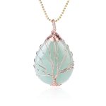 Buddha Stones Natural Quartz Crystal Tree Of Life Healing Energy Necklace Pendant Necklaces & Pendants BS Green Aventurine Rose Gold Tree
