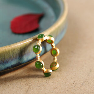 Buddha Stones Cyan Jade Healing Calm Adjustable Ring Rings BS Cyan Jade+925 Sterling Silver