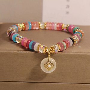 Buddha Stones Various Crystal Peace Buckle Auspicious Bracelet Bracelet BS Crystal Peace Buckle(Wrist Circumference: 14-17cm)