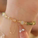 Buddha Stones Jade Bamboo Leaf Lily Of The Valley Pattern Luck Abundance Bracelet Bracelet BS 3