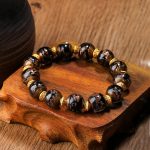 Buddha Stones Gold Swallowing Beast Family Charm Liuli Glass Bead Fortune Bracelet Bracelet BS Black Simple Version 12mm