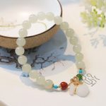 Buddha Stones Natural Hetian White Jade 14K Gold Plated Money Bag Blessing Bracelet Bracelet BS 1
