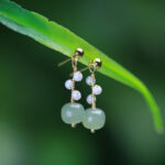 Buddha Stones Hetian Jade Flower Pattern 14K Gold Plated Luck Drop Dangle Earrings Earrings BS 5