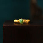 Buddha Stones Auspicious Cloud Pattern Cyan Jade Luck Adjustable Ring Ring BS 1