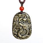 Buddha Stones Gold Sheen Obsidian Dragon Pattern Success Necklace Pendant Necklaces & Pendants BS 5