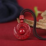 Buddha Stones One's Luck Improves Design Patern Natural Cinnabar Concentration Necklace Pendant Necklaces & Pendants BS Coffee Rope Plain Bead High Content Cinnabar
