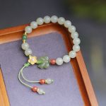 Buddha Stones 925 Sterling Silver Jade Luck Flower Butterfly Bracelet Bracelet BS 12