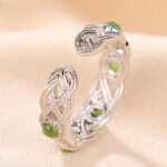 Buddha Stones 925 Sterling Silver Plated Gold Cyan Jade Braided Design Success Luck Adjustable Ring Ring BS 8