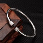 Buddha Stones Heart Sutra Engraved Swastika Pattern Luck White Copper Bracelet Bangle Bracelet Bangle BS 5
