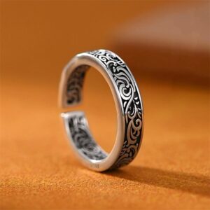Buddha Stones Tang Dynasty Flower Design Copper Luck Adjustable Ring Ring BS Adjustable