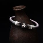 Buddha Stones Buddha Character Ebony Handcrafted Rope Bracelet Bracelet BS Black Gray 18cm