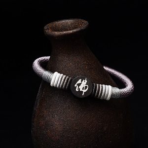 Buddha Stones Buddha Character Ebony Handcrafted Rope Bracelet Bracelet BS Black Gray 18cm
