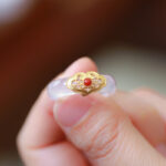 Buddha Stones White Agate Cyan Jade Turquoise Red Agate Luck Protection Ring Rings BS 11