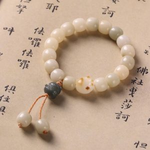 Buddha Stones Lucky Cat Bodhi Seed Cat Paw Peace Bracelet Bracelet BS Bodhi Seed Green Cat