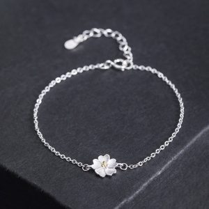 Buddha Stones 925 Sterling Silver Cherry Blossom Blessing Chain Bracelet Bracelet BS 925 Sterling Silver
