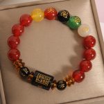 Buddha Stones Five Elements Black Onyx Red Agate Wisdom Wealth Bracelet Bracelet BS 16