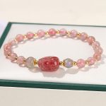 Buddha Stones Moonstone Strawberry Quartz Tourmaline PiXiu Healing Bracelet Bracelet BS Strawberry Quartz(Wrist Circumference 14-16cm)