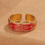 Buddha Stones Five Scriptures Copper Healing Ring Ring BS 2