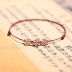 Buddha Stones Natural Strawberry Quartz Crystal Love Red String Weave Bracelet Anklet Bracelet BS Dark Red Bracelet(Wrist Circumference 14-22cm)