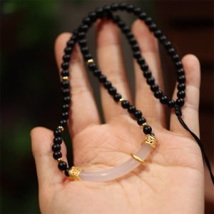 Buddha Stones 925 Sterling Silver Black Onyx Chalcedony Protection Beaded Necklace Pendant Necklaces & Pendants BS Black Onyx&Chalcedony