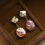 Buddha Stones 925 Sterling Silver Posts Copper Plated Gold Natural Baroque Pearl Healing Drop Earrings 1