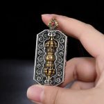 Buddha Stones Tibetan Om Mani Padme Hum Carved Dorje Vajra Rotatable Lotus Pattern Purity Rope Necklace Pendant Necklaces & Pendants BS 3