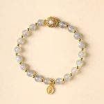 Buddha Stones 14K Gold Plated Natural Strawberry Quartz Labradorite Sun Stone Fu Character Positive Charm Bracelet Bracelet BS Labradorite(Wrist Circumference 15-16cm)