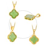Buddha Stones 925 Sterling Silver Natural Hetian Jade Luck Four Leaf Clover Necklace Pendant Necklaces & Pendants BS 5