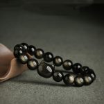 Buddha Stones Gold Sheen Obsidian Silver Sheen Obsidian Lovely Paw Lucky Cat Protection Bracelet Bracelet BS 4