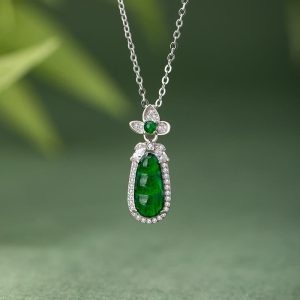 Buddha Stones 925 Sterling Silver Cyan Jade Pea Design Luck Healing Necklace Pendant Necklaces & Pendants BS Cyan Jade(Success♥Healing)