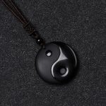 Buddha Stones Black Obsidian Taoism Five Sacred Mountains Nine-Character Mantra Carved Purification Yin Yang Necklace Pendant Necklaces & Pendants BS 3