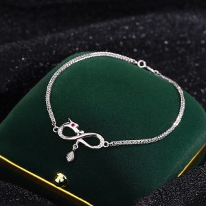 Buddha Stones Year Of The Dragon 999 Sterling Silver Zircon Endless Knot Tail Charm Luck Protection Bracelet Bracelet BS 14-18cm
