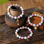 Buddha Stones Tibetan Zakiram Goddess of Wealth Rabbit Lion Head Charm Liuli Glass Incense Ash Porcelain Bead Protection Bracelet Bracelet BS 1