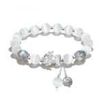 Buddha Stones Natural Cat's Eye Moonstone Strawberry Quartz PiXiu Support Bracelet Bracelet BS Moonstone&Cat's Eye(Wrist Circumference 14-15cm)