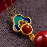 Buddha Stones 925 Sterling Silver Plated Gold Cinnabar Red Agate Blessing Necklace Pendant Earrings Ring Set Bracelet Necklaces & Pendants BS 8