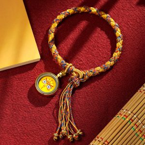 Buddha Stones Handmade Tibetan Five God Of Wealth Dragon Scale Rope Luck Braid Bracelet Bracelet BS Colorful Gold Yellow God of Wealth(Wrist Circumference 14-18cm)