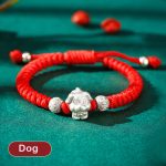 Buddha Stones 999 Sterling Silver Chinese Zodiac Red Rope Luck Handcrafted Kids Bracelet Bracelet BS Dog(Bracelet Size 12+4cm)