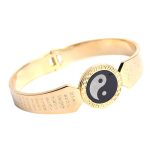 Buddha Stones Yin Yang Lotus Om Mani Padme Hum Mantra Titanium Steel Harmony Bracelet Bangle Bracelet Bangle BS 9