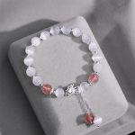 Buddha Stones Natural Cat's Eye Moonstone Strawberry Quartz PiXiu Support Bracelet Bracelet BS 9