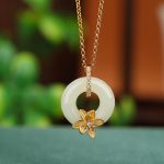 Buddha Stones 925 Sterling Silver Hetian Jade Peace Buckle Flower Luck Necklace Pendant 2
