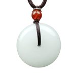 Buddha Stones Round Hetian White Jade Peace Buckle Blessing Necklace Pendant Necklaces & Pendants BS 9