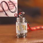 Buddha Stones Tibet Om Mani Padme Hum Shurangama Mantra Titanium Steel Wisdom Amulet Necklace Pendant Necklaces & Pendants BS 1.4*2.4cm Silver Brown String