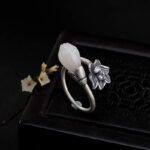 Buddha Stones Jade Lotus Copper Balance Healing Adjustable Ring Ring BS 7